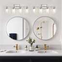 Unicozin Modern Brushed Nickel Bathroom Light Fixtures, 4-Light Vanity Lights Over Mirror with E26 LED Bulbs Included, Wall Sconce with Clear Glass Shades for Living Room Bedroom Hallway Kitchen