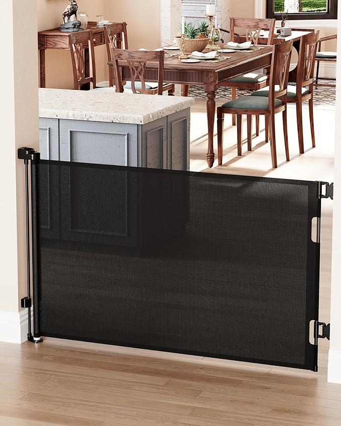 Cumbor Retractable Gates for Stairs, Mesh Dog Gate for The House, Wide Pet Gate 33" Tall, Extends to 55" Wide, Long Safety Gates for Doorways, Hallways, Cat Gate Indoor/Outdoor(Black)