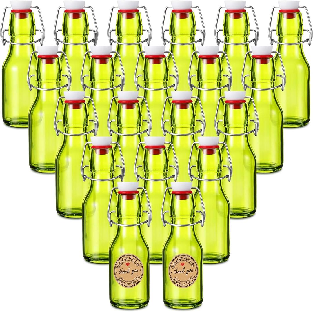 Queekay 20 Pack Mini Glass Bottles with Swing Top Lids, Airtight Flip Top Bottles for Vanilla Extract, Homemade Gifts, Party Favors(Green,4 oz)