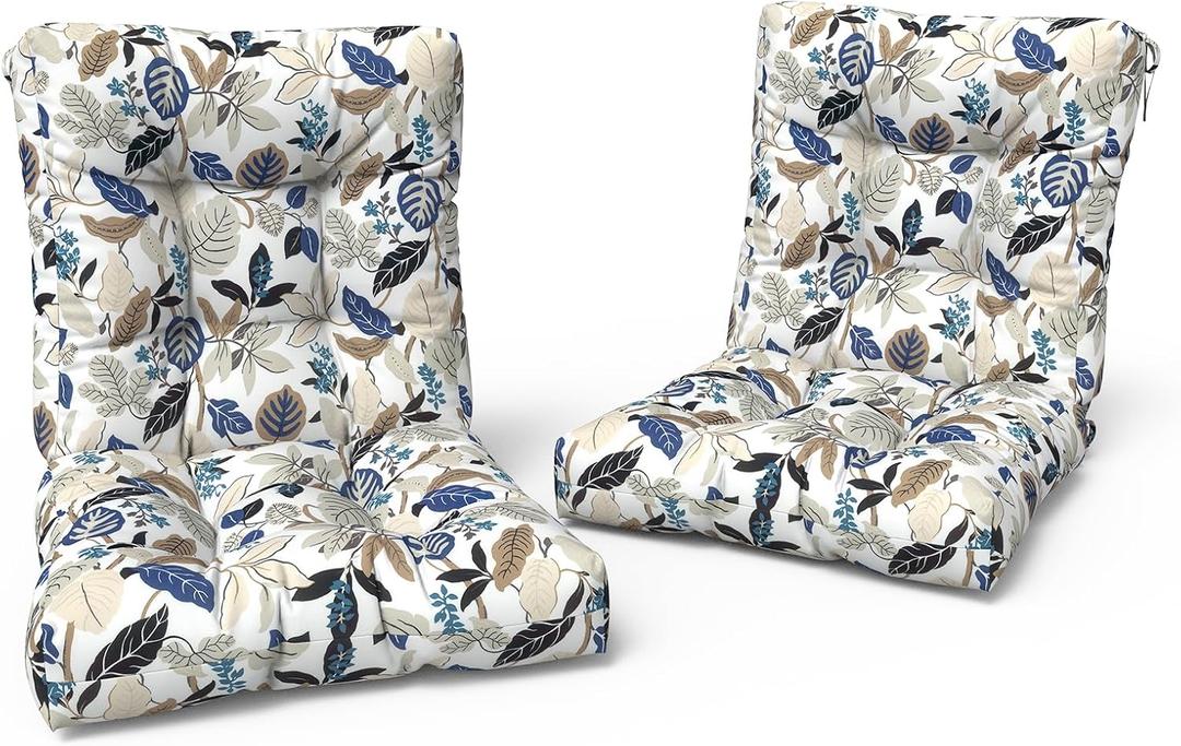 LVTXIII Outdoor Low Back Chair Cushions, Seasonal Replacement Adirondack Chair Cushion with Ties, Patio Waterproof Seat Cushions for Home Garden Use, 21 W x 21 D, Set of 2, Breeze Leaves Beige
