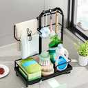 Rustproof Kitchen Sink Organizers With Detachable Tray Towel Rod Hook For Sponge Brushes Gloves Cloth Storage
