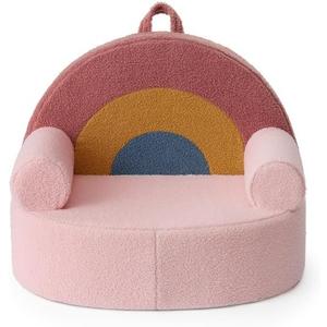 Blissful Diary Toddler Chair Comfy, Foam Kids Chair with Soft Teddy Plush, Toddler Reading Chair with Cute Arclet Designs- Blush Pink