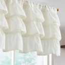jinchan Ruffled Valance Curtain Slubbed Crossed Hatch Kitchen Valance Cottagecore for Living Room 18 Inch Farmhouse Voile Sheer Shabbychic Half Window Treatment Rod Pocket 1 Panel Off White