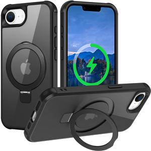 Hocase for iPhone 16e Case, with Magnetic Ring Stand [Compatible with MagSafe] [Military Grade Protection] Slim Shockproof Translucent Protective Phone Case - Black