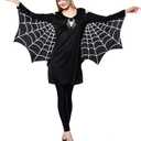 ReneeCho Bat Costume Women Halloween Spider Web Black Blue Wings Dress Tunic Party Dresses (Black, XL)