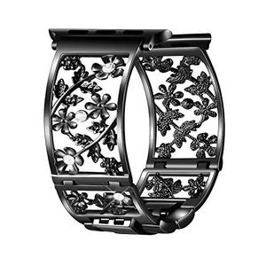 Duoan Floral Band Compatible with Apple Watch Jewelry Band 38mm 40mm 41mm 42mm iWatch Bands Series 11 10 9 8 7 6,Bling Crystal Bracelet Hollow Metal Strap,Fashion Women Wristband(38/40/41/42mm,Black)