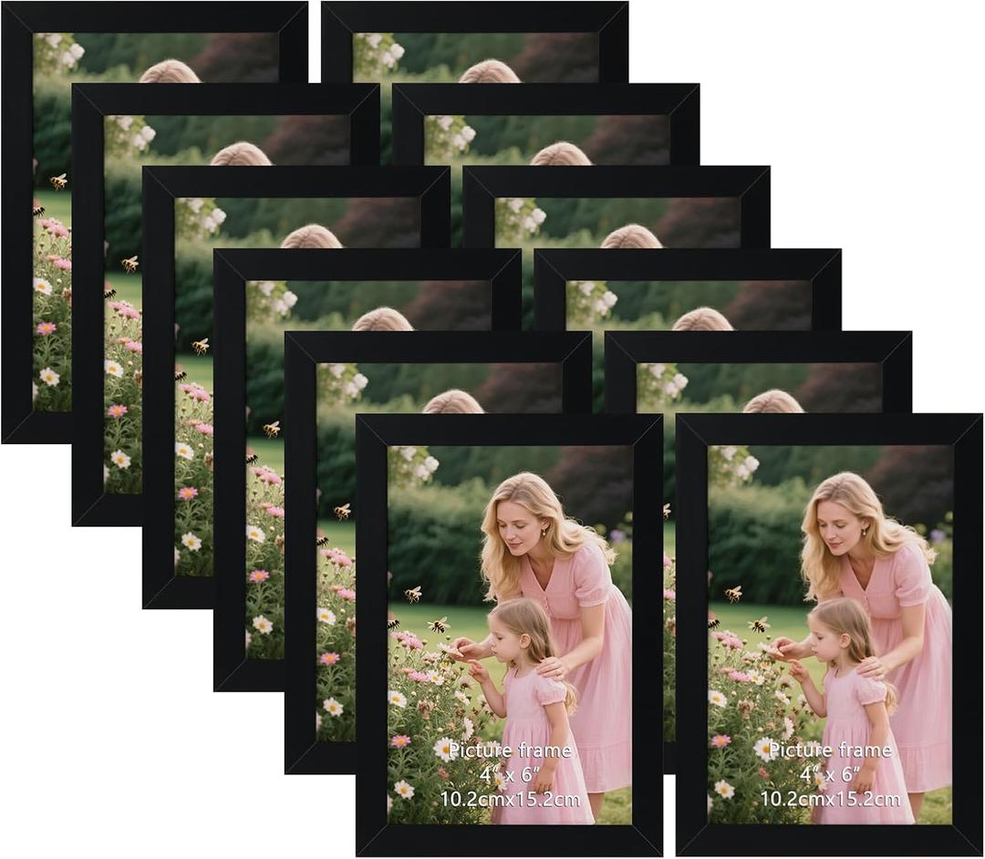 Schliersee 4x6 Picture Frames Black Set of 12, Elegent Black Frame for 4 by 6 Photo, Wall and Tabletop Display