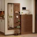 KungFuWood Full Length Mirror with Shelf and Hooks,Entry Way Mirrors for Wall,Wall Mirror with Shelf,Wall Mirror with Storage Multifunctional Design Panel,Living Room