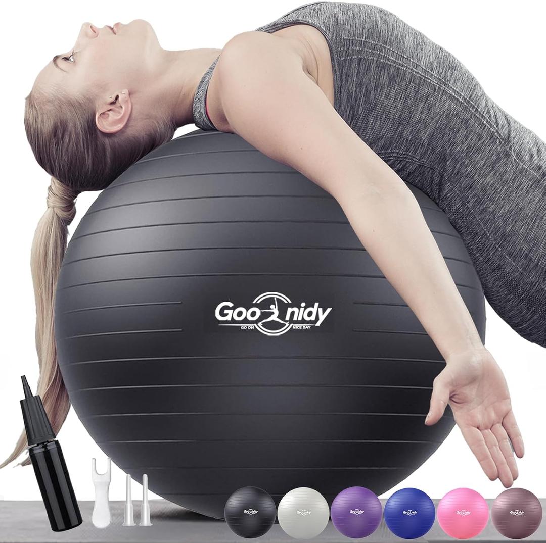 Soft Exercise ball, Anti-Burst Yoga Ball Chair Supports 2200lbs, Workout Equipment w/ Pump for Women Pregnancy, Medicine, Birthing, Physical Therapy, Stability, Excersing, Birth, Swiss, Fitness, Gym (L(58-65cm), Black)