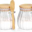 2Pcs Sugar Container with Bamboo Lid and Spoon,15oz Sugar Bowl Glass Jar for Coffee Bar Accessories Coffee Canister Kitchen Decor Housewarming Gift Christmas Refillable Design