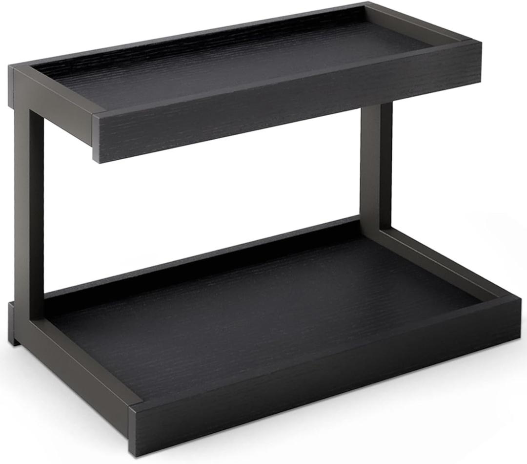 MARTY 2 Tier Spice Rack Organizer for Countertop, 15.8''L Coffee Station/Bathroom Organizer Countertop, Counter Shelf Desktop Storage Organizer for Kitchen, Bedroom, Office (Black) (10.6" Height)