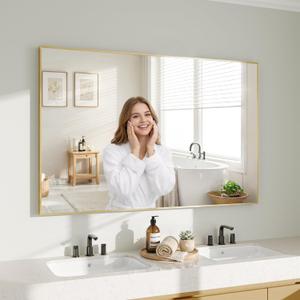 Koonmi Gold Mirrors for Wall, 30x48 Inch Bathroom Mirror, Rectangular Wall Mirror for Living Room Bedroom Bathroom, Hangs Horizontally or Vertically