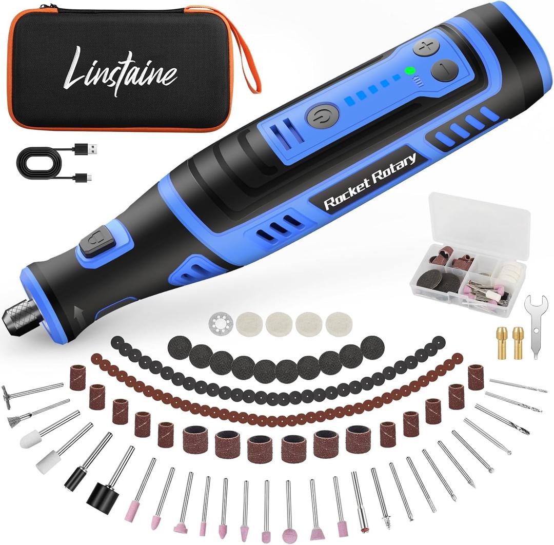 8V Cordless Rotary Tool Kit with 135pcs Accessories, 2.8Ah Battery Rechargeable Engraving Pen with LED Light, 5-Speed 30000RPM Power Rotary Tools for Drilling Grinding Sanding Polishing Cutting (blue+black)