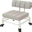 Low Rolling Stool with Back Support Roller Seats, Roller Chair PU Leather Low Stool with Wheels Foot Step Chair for Home,Shop,Office,Garage,Mechanic,Auto Repair,Library,Manicure (Medium - 4 universal wheels, 02-gray)