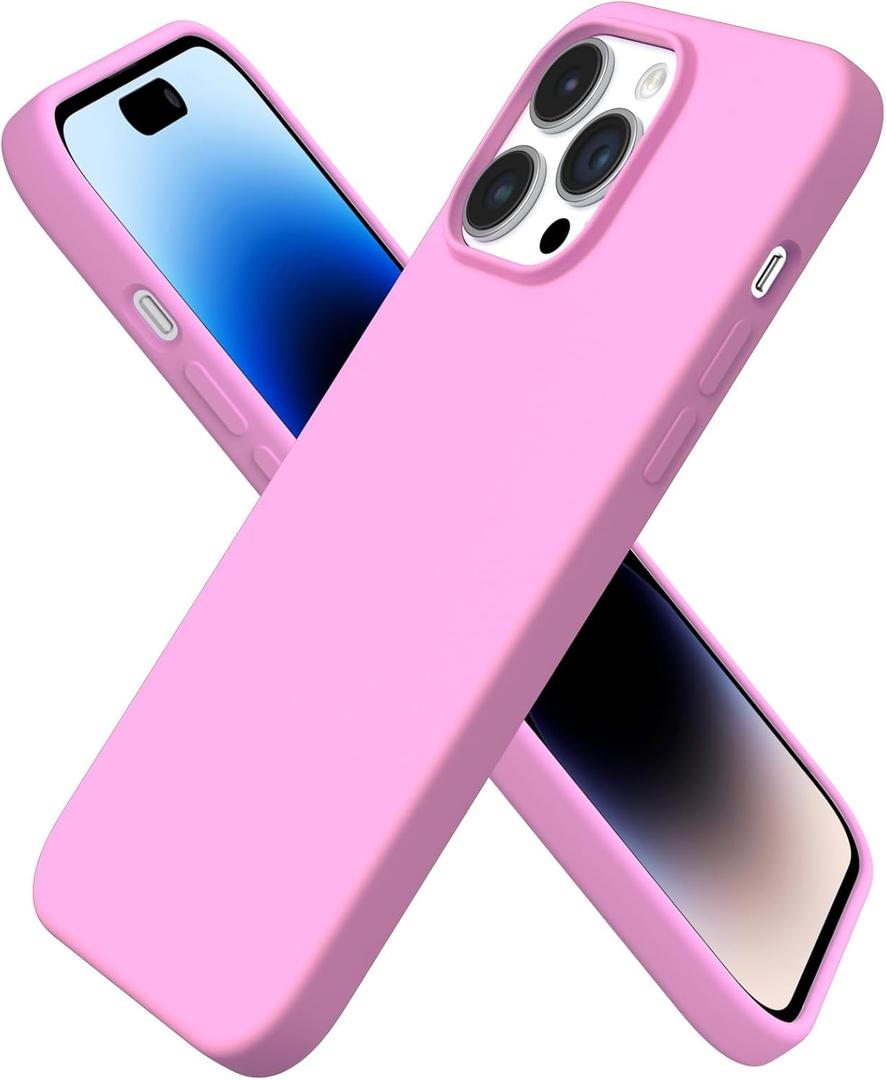 ORNARTO Compatible with iPhone 14 Pro Max Case 6.7, Slim Liquid Silicone 3 Layers Full Covered Soft Gel Rubber Phone Case Protective Cover with Microfiber Lining 6.7 inch-Cherry Blossom (YHFen)