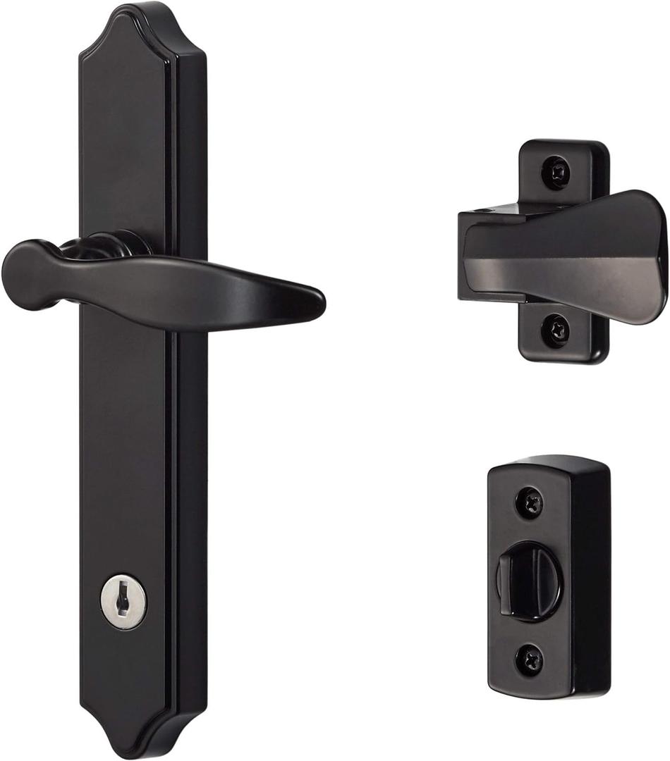 Ideal Security 1216 Surface Mount Storm Door Handle with Lock and Key for 1 1 inches Thick Doors (Black, 4-Posts)