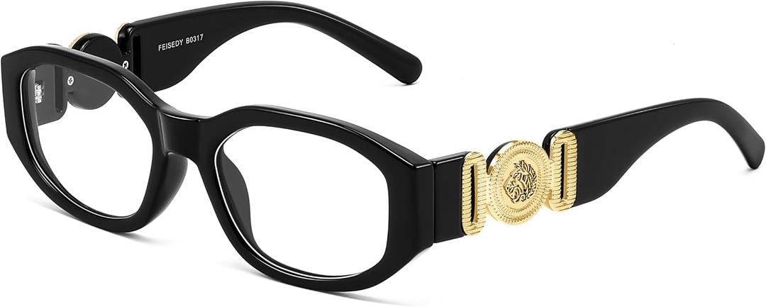 FEISEDY Trendy Blue Light Reading Glasses for Women and Men, Vintage 90s Anti-Glare Readers B0317 Black,2.5x