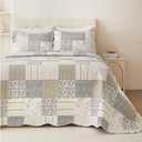 Cmfshape Summer Floral Queen Quilt Set,Grey Patchwork Quilts Queen,Reversible Quilted Bedspread with 2 Shams, Vintage Farmhouse Coverlet(Grey, Queen90 x90)