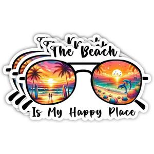 (3pcs) The Beach is My Happy Place Sticker Funny Sunglasses Motivational Sayings Beach Life Lovers Inspirational Vinyl Decal Decorated for Tumbler Laptop Water Bottles Tablet Books Phone - Size 3x1.8