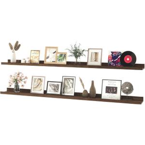 Walnut Floating Shelves for Wall Decor, 52 in Shelf with Lip, 2 Set, 51.2in