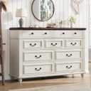 Farmhouse Dresser for Bedroom 9 Drawer Chest of Drawers, Tall Gray Dresser for Closet, Large Storage Dressers & Chests of Drawers for Living Room, Hallway (White, 9 Drawer) (16.1"D x 53.5"W x 36.2"H (9 Drawers))