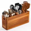 Extra Large Utensil Holder for Kitchen Counter, Acacia Wooden Utensil Holder with 4 Compartment, Kitchen Counter Organizer for Storage Spatula and Silverware, Ideal Christmas Gift for Farmhouse Decor