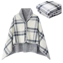 Fleece Wearable Blanket 55 x 39 Shoulder Wrap Blanket for Sofa, Couch (Grey-White)