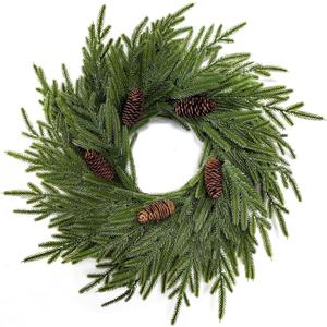 Norfolk Pine Christmas Wreath, 20 Inch Artificial Green Wreath for Front Door, Window, Wall - Realistic Holiday Winter Decoration (Green Pine)
