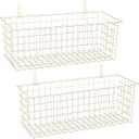 Stackable Wire Storage Baskets for Kitchen Closet Pantry, Hanging Closet Organizers Storage Shelves Organization, Wall Mount Metal Basket Bins, Clothing Vegetable & Fruit Organizer 3 pcs white