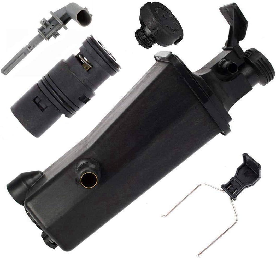 KARPAL Radiator Coolant Recovery Expansion Overflow Tank Reservoir + Sensor + Cap + Clip + Thermostat Compatible With E46 E83 E53 323i X3