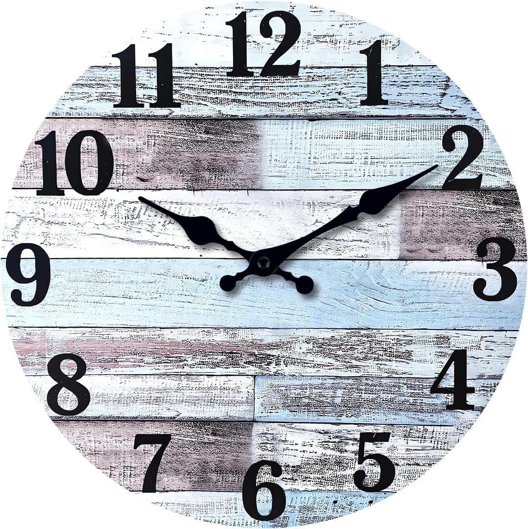 XNM Wood Extra Large Clocks Battery Operated Decorative 24 Inch Nautical Grey Rustic Wall Clock for Office Round Wall Clock Silent(MDF No Solid Wood) (Light Blue Grey)