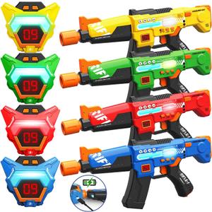 Rechargeable Laser Tag Guns Set of 4 with LED Digital Multi-Functional Vests Birthday Gifts Toys for Kids Boys Girls 8 9 10 11 12+ Years Old Christmas (Ablue/Red/Green/Yellow)