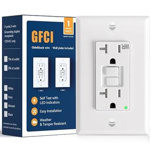 Amico 1 Pack GFCI Outlet 20 Amp with Thinner Design, Weather Resistant (WR), Self-Test GFI Receptacles with LED Indicator, Wall Plates and Screws Included, Indoor or Outdoor, ETL Listed, White