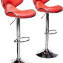 Roundhill Furniture Masaccio Cushioned Leatherette Upholstery Airlift Adjustable Swivel Barstool with Chrome Base, Set of 2, Red