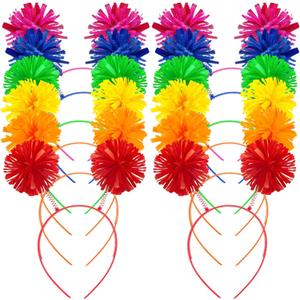 Tigeen Headband Head Bopper with Pom Pom (12 Pcs, Mixed Color) - Costume Headwear for Women Adults Accessories, Birthday Party Headwear