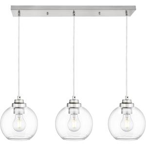 JAZAVA 3-Light Globe Island Light, Linear Chandelier with Brushed Nickel Finish, Clear Glass Pendant Light Fixture for Dining Room Kitchen Island Living Room Pool Table, ZCPL101BN-3S (8 inch)