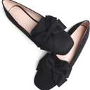SAILING LU Women's Faux Suede Square Toe Ballet Flats Bowknot Shoes Women Dressy Comfortable Slip-On Loafers Ballerina Flats (Black, M) 41