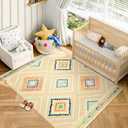 Area Rug 5x7 Rug Machine Washable Non-Slip Low Pile Print Pattern Western Rug for Living Room Bedroom Entryway Tribal Series -Cream/Beige