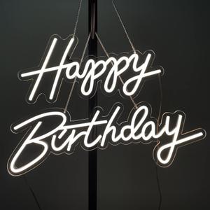 37x8 inch Happy Birthday Neon Sign Art Wall Lights for Beer Bar Club Bedroom Hotel Pub Cafe Wedding Birthday Party Gifts_White