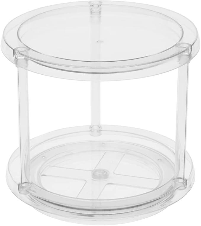 2 Tier Plastic Lazy Susan Organizer, (Clear) by Home Basics | 9.5 Inch Pantry Spice Rack Cabinet Organizer, Bathroom Countertop Cosmetic Turntable