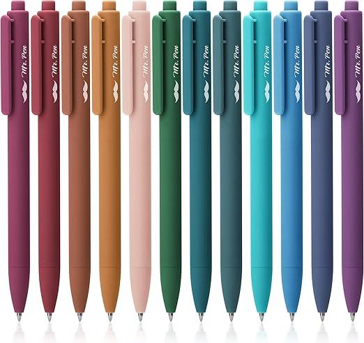 Mr. Pen Retractable Gel Pens, 12 Pack, Dark Vintage Gel Pens Fine Point 0.7mm, Aesthetic Pens for Journaling Fine Tip Pens