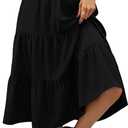 Lyrur Skirts for Women Elastic Waist Aline Tiered Ruffle Casual Beach Summer Midi Black Skirt with Pockets(S, 9193-Black)