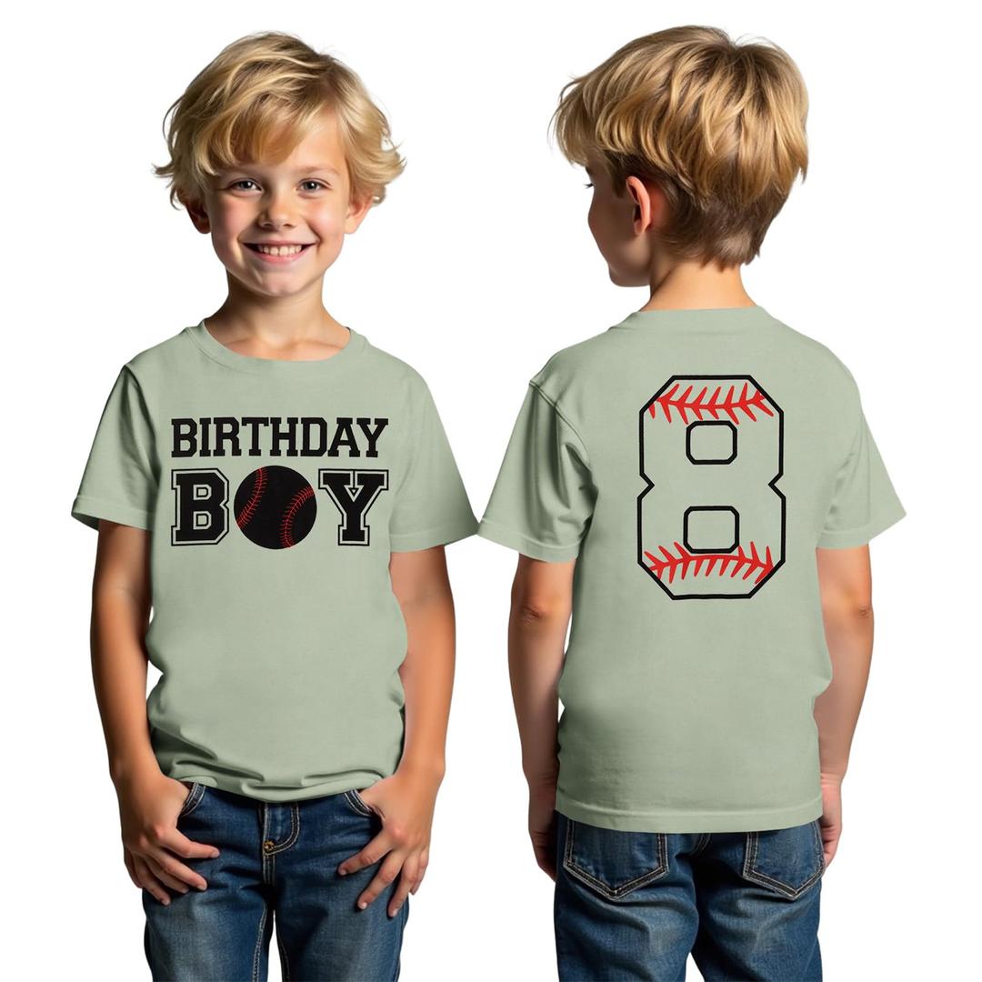 SOFEON Birthday Boy Shirts Boys Baseball T-Shirt Birthday Party Tees Kids Baseball Fan Outfit B-Day Tops, 8T