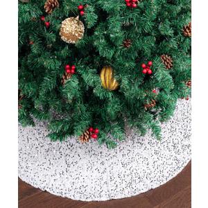 Mr. Pen- Silver Sequin Christmas Tree Skirt and Tree Collar, 24 Inch Base Cover, 24.8 Inch Foldable Sparkling Sequin Trees Skirt Collar, Christmas Skirt Tree