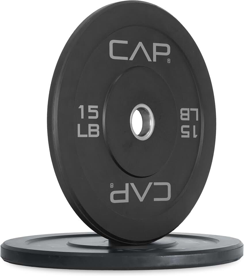 CAP Barbell Rubber Olympic Bumper Plate | Black and White Colors, 15 Lbs., Pair