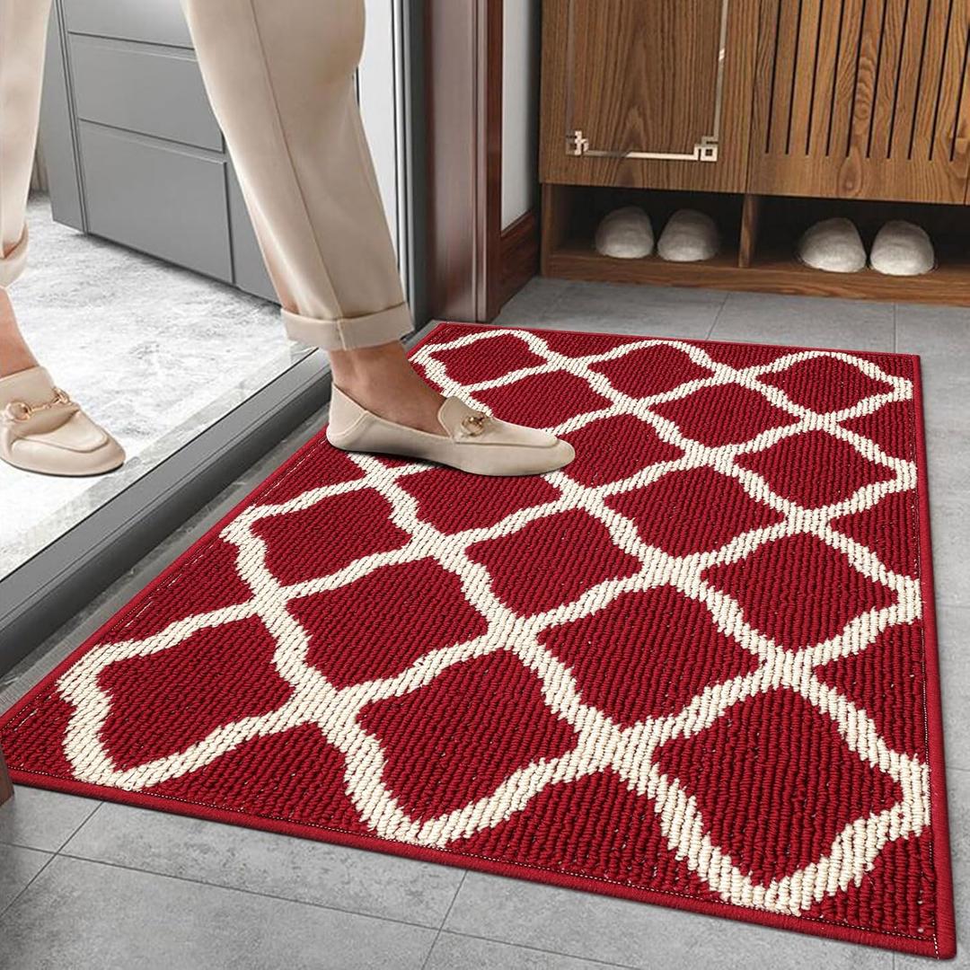 SHACOS Door Mats 24"x36" Non Slip Washable Doormats Rubber Backing Entryway Front Door Entrance Entry Rug Floor Mat for Home Kitchen Laundry, Red