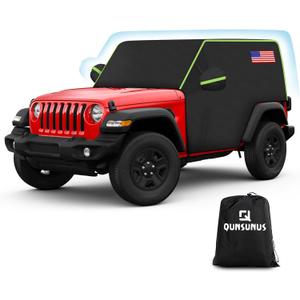 QUNSUNUS Cab Cover for Jeep JK JL 2 Door, Car Half Cover with Cotton Liner and Straps, Outdoor Car Cover Waterproof All Weather with Wind, Sun, UV and Dust Protection (black)