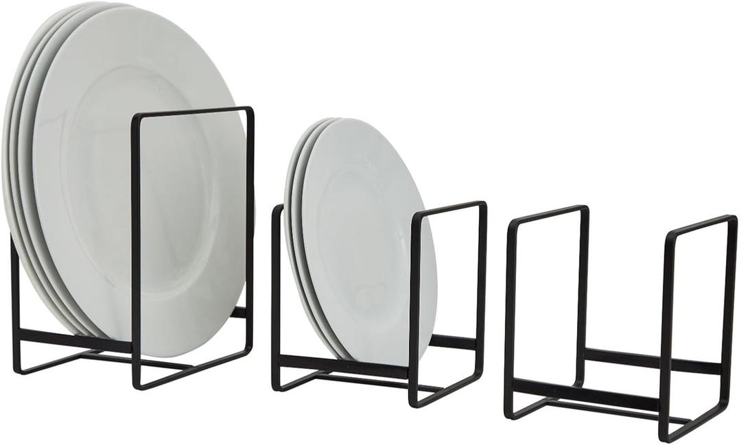 Juvale Iron Kitchen Cabinet Organizer Shelf - Space-Saving Plate Rack Organizer for Cabinet - Pot Lid Holder for Cupboard Shelf - Cutting Board for Countertop Stand - Black, Pack of 3