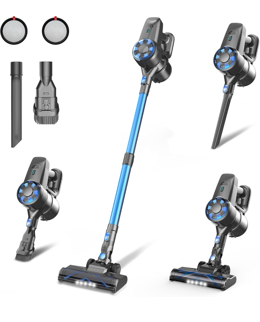 Cordless Vacuum Cleaner,8-in-1 Lightweight Stick Vacuum with Powerful Suction,Self-Standing,40 Mins Max Runtime,Rechargeable Vacuum Cleaners for Home,Hardwood Floor,Carpet,Pet Hair (Charcoal)