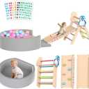 Pikler Triangle Climbing Set with Foldable Ball Pit, Ramp and DIY Stickers